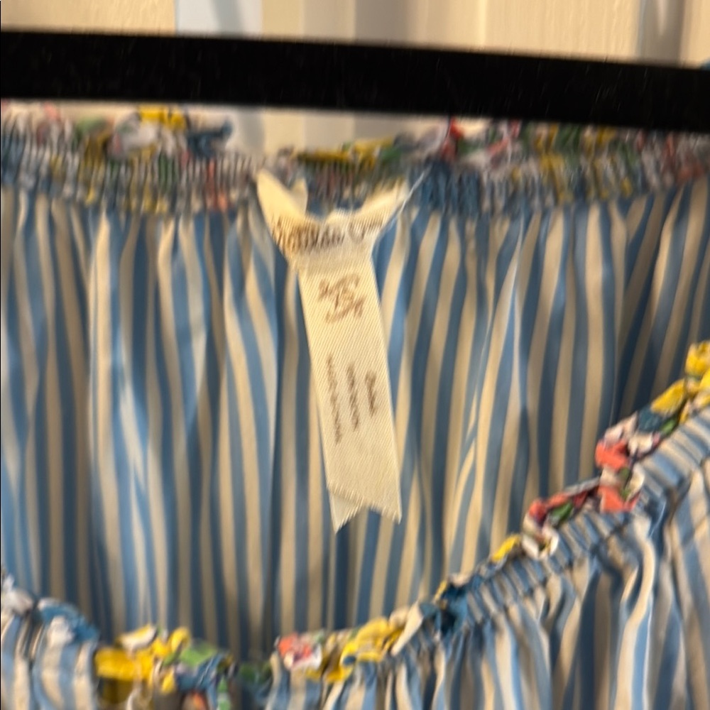 Striped Blue Dress with Floral Accents - Picture 3 of 5